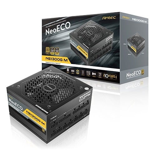 The Antec NeoECO 1300W 80 PLUS GOLD Fully Modular ATX3.0 is a high-efficiency power supply unit designed for modern, high-performance PC systems, part